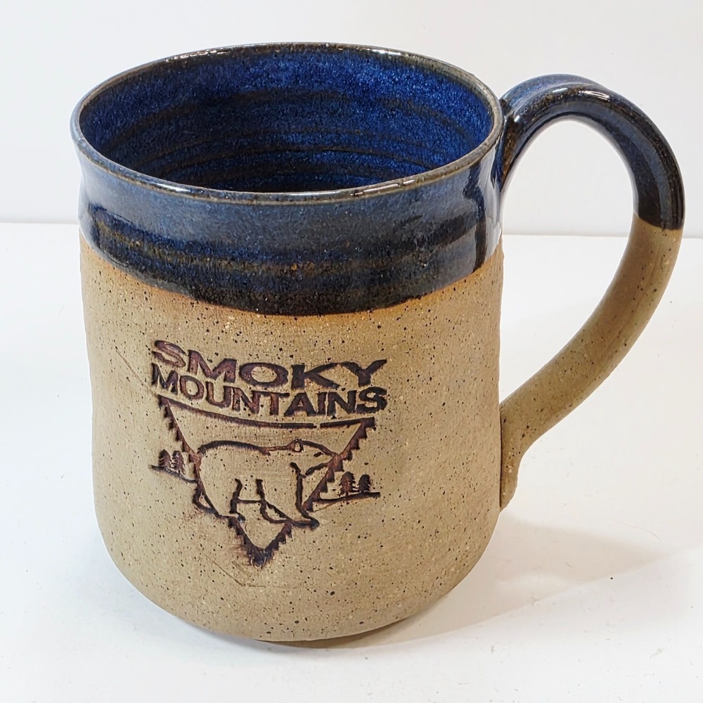 Studio Pottery Handcrafted Glazed Mug Smoky Mountain Emblem Signed D Howard